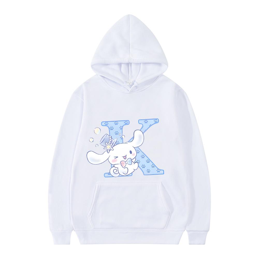 New Sanrio Cinnamoroll Woman and Men White Hoodies Letter A B C D Sweatshirts Clothes Kawaii Pullover Anime Cartoons Casual Tops