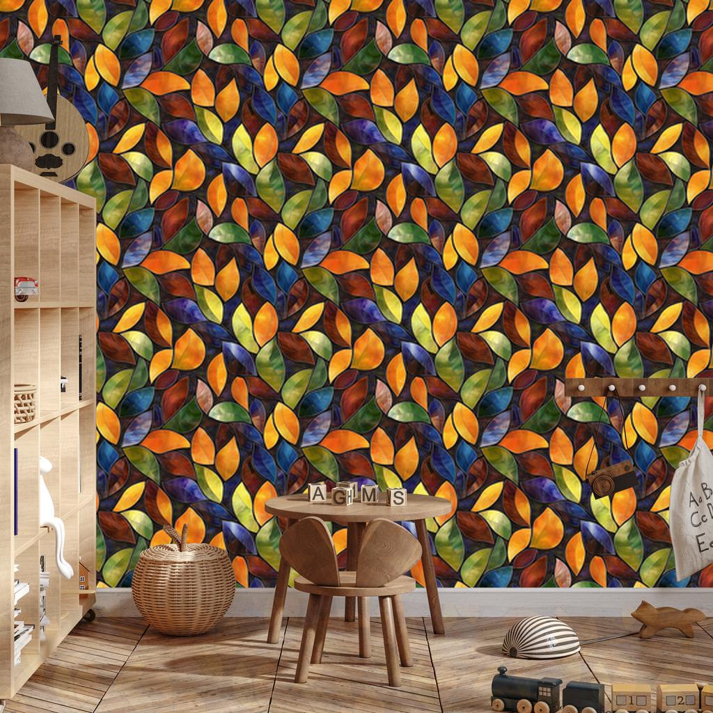 Stained Glass Wallpaper Gold, Yellow and Rust for Living Room and Bedroom 50x1000