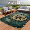 1pc 2D Flat Vintage Nautical Compass Pattern Rectangular Non‑Slip Area Rug, Indoor Home Rug for Living Room, Bedroom, Bedside