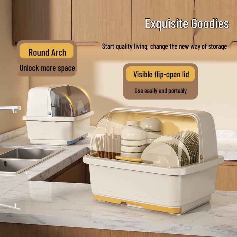 Kitchen Cupboard Dish Rack with Lid and Utensil Holder