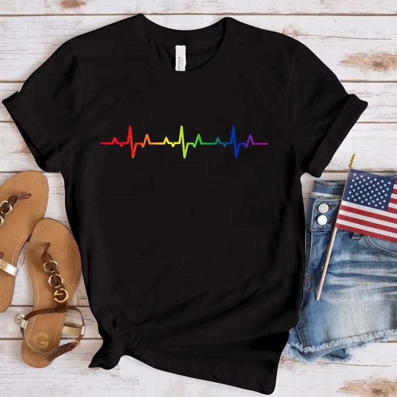 New LGBT Heartbeat Printing TShirt Fashion Women Unisex Short Sleeve Summer Cool Hip Hop Top Tee