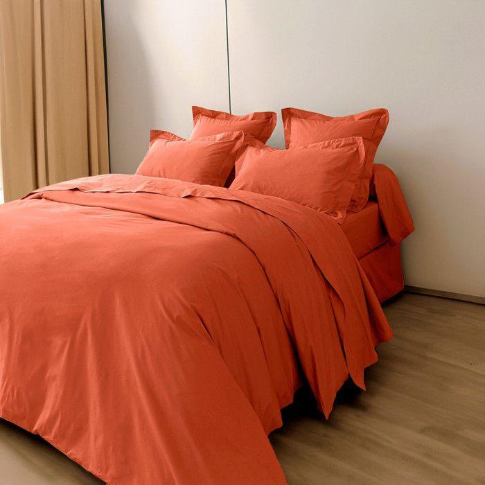 "Julian" Combed Cotton Percale Duvet Cover All Sizes Pure Cotton - Julian Terracotta - Duvet Cover 260 X 240 Cm