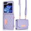 Lanyard Cards Solt Leather Wallet Case for Samsung Galaxy Z Flip 6 5 4 3 5G Flip6 Flip5 Strap Diamond Triple Fold Purse Cover