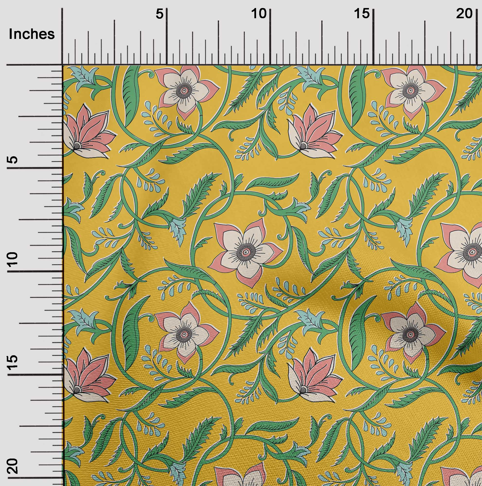

oneOone Cotton Flex Light Green Fabric Leaves & Flower Floral Sewing Material Print Fabric By The Yard 40 Inch 42 Inch Wide - Viscose Chiffon жовтий