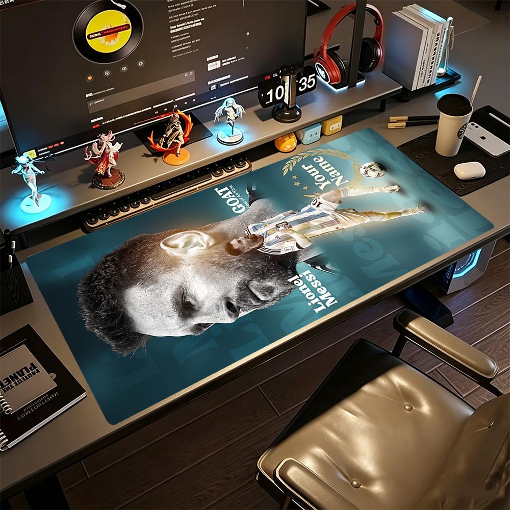 Football Messi Customize Your Name Mouse Pad Keyboard Pad HD Print Desk Pad Non-Slip Rubber Bottom Perfect Gift for Gamers