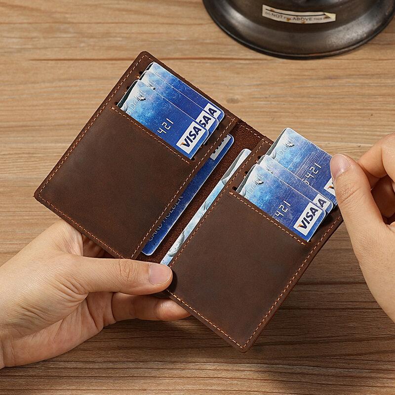 Retro Crazy Horse Leather Durable Credit Card Holder Men's Driving Document ID Card Cases Bank Card Leather Sheath Coffee Color