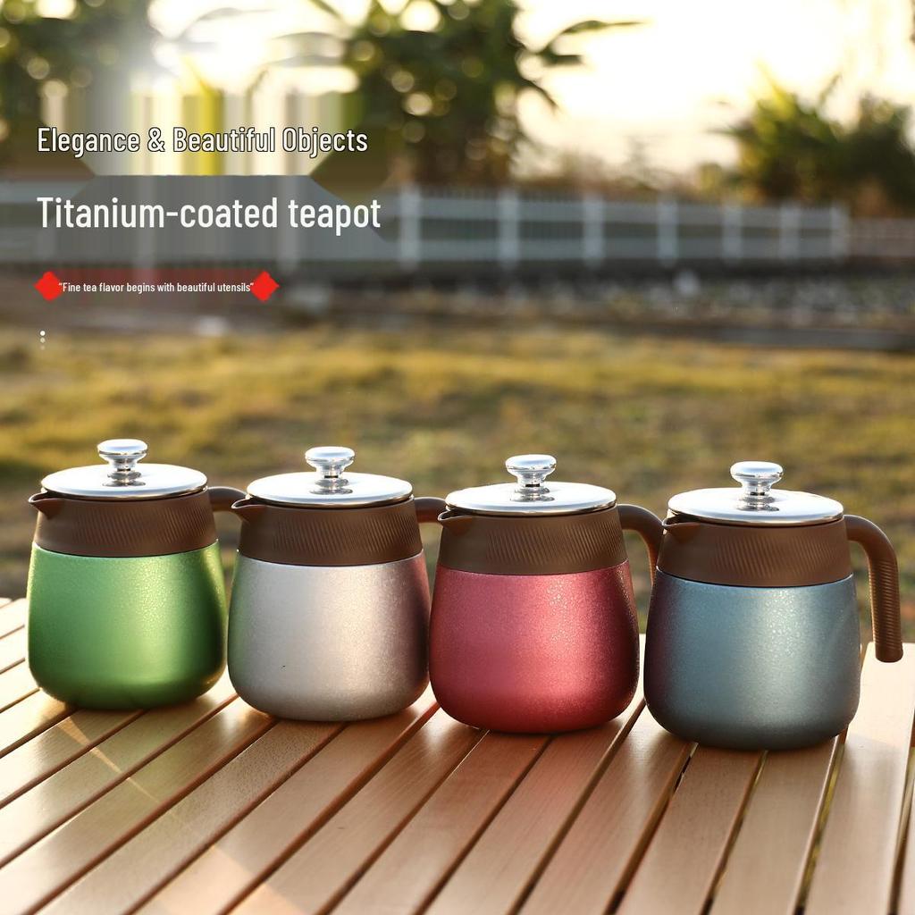 Titanium-Plated Stewing Teapot & Infuser with Handle - Office Cup for Tea/Water Separation, Perfect for Business Gift