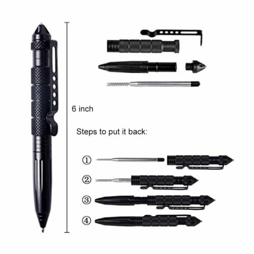 Tactical Pen, Self-Defense Multi-Function Safety Tungsten Pen, Glass Breaker, Emergency Defense Pen (Black)