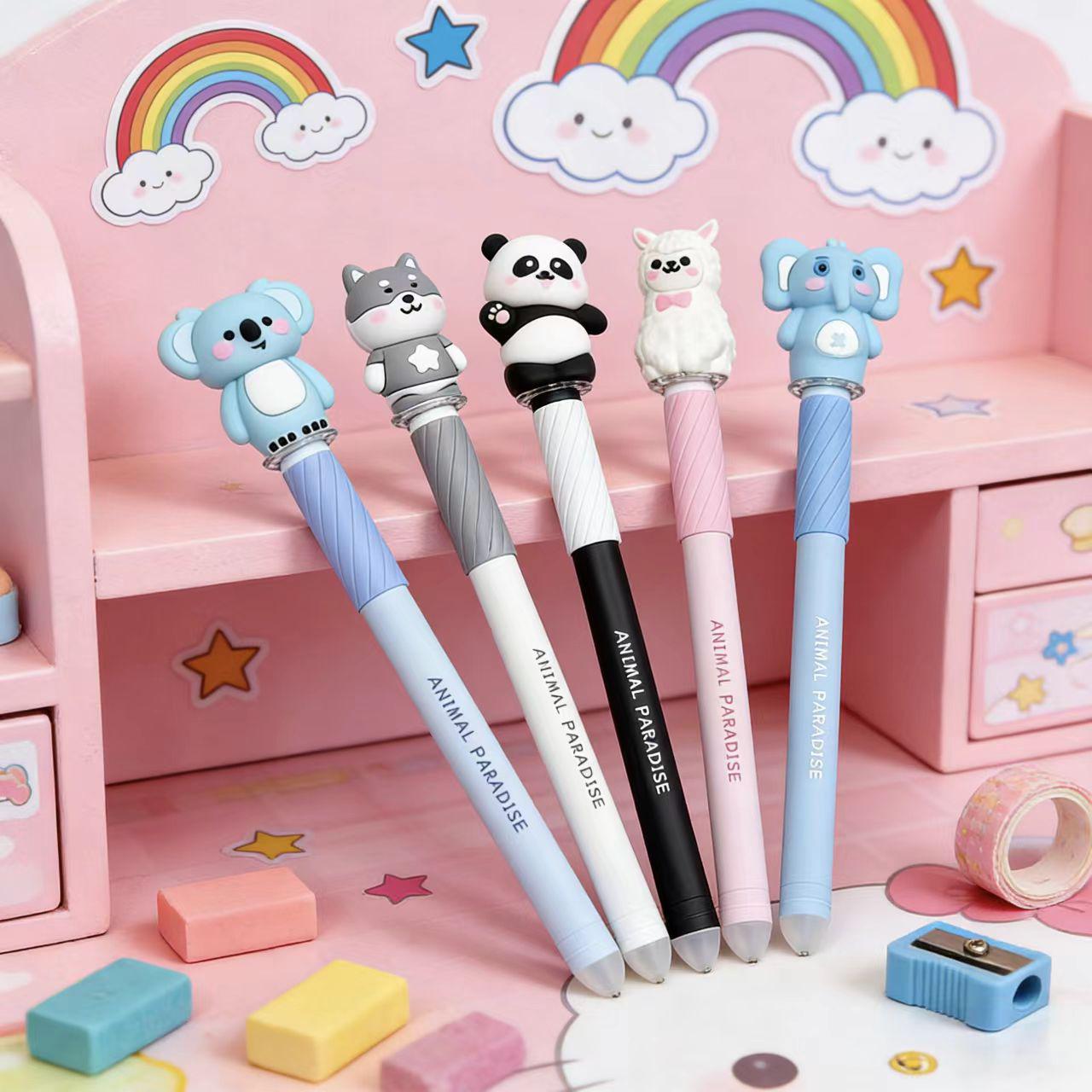 

Novel Erasable Cartoon Cap Pen with Stickers: Stationery Set Blue 0.7mm