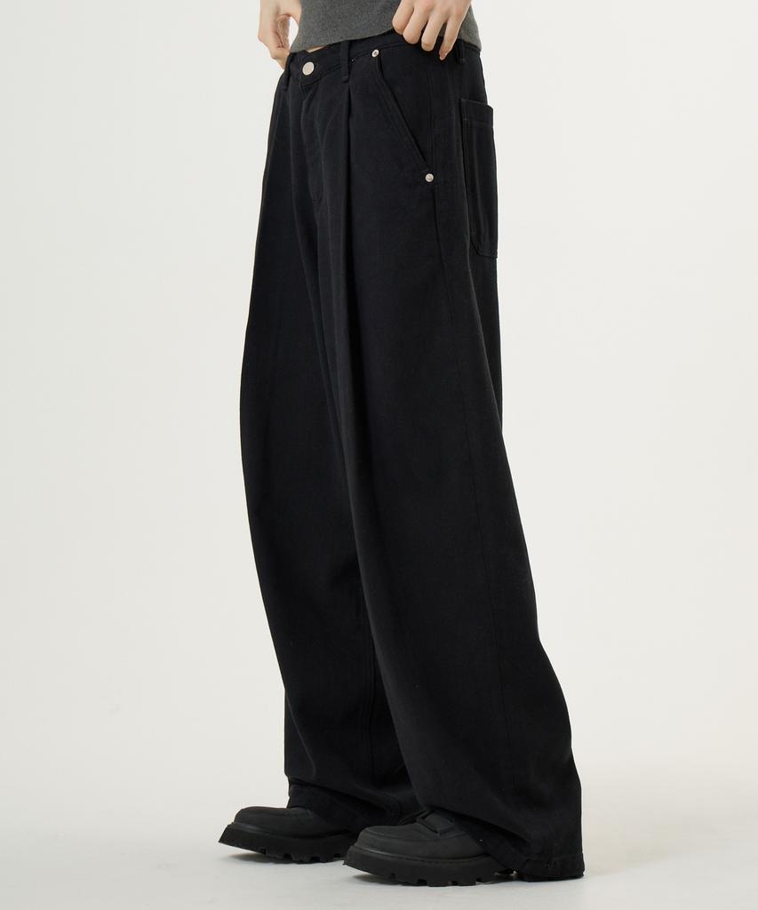 UNKNOWN PLANET Single-Pleat Wide Brushed Cotton Pants Black