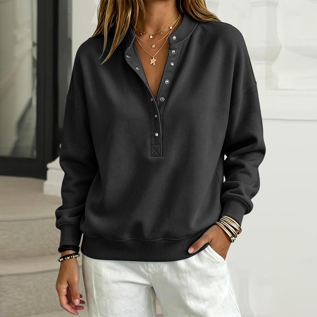 Women's Fashion Color Long Sleeve Loose Fit Sweatshirt for Casual Daily Wear