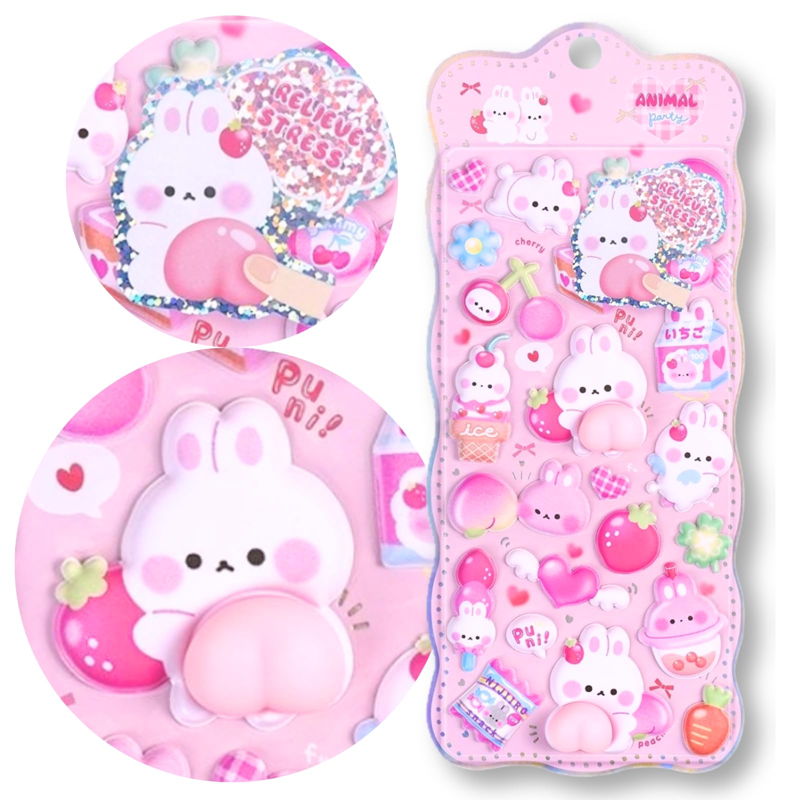 

Butt Squishy Cute Puffy Character 3D Marshmallow Fluffy Squishy Stickers for Sticker Book Decoration K-Bom Stickers, (Pink)