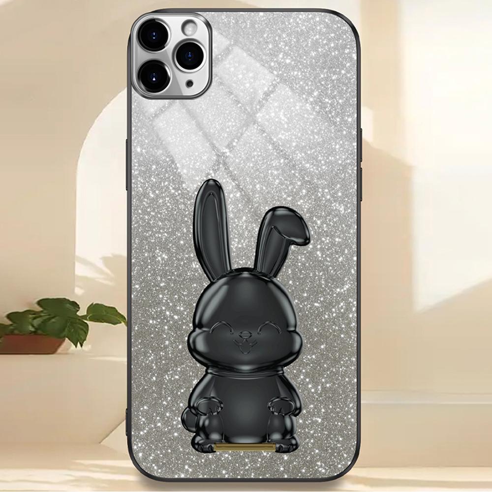 For iPhone 11 Pro Max Cartoon Rabbit Case Pull-out Kickstand Smart Phone Cover