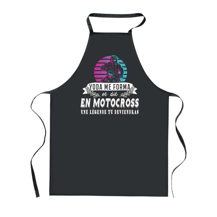 Tablier de cuisine - PLANETEE - Motocross Légende Humour - Noir - 90x60 cm - Impression française