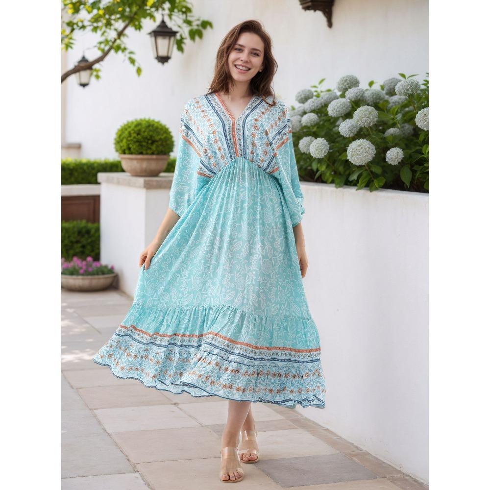 Printed Dress Loose A Pendulum Dress Beach Blouse Holiday Dress