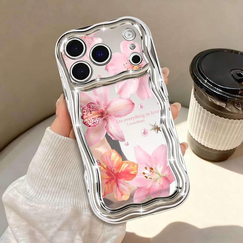 Lily Flowers Pattern Phone Case For iPhone 17 Pro Max Air 16e 16 15 14 13 Pro Max 12 11 Shockproof Luxury Plating Soft TPU Cover