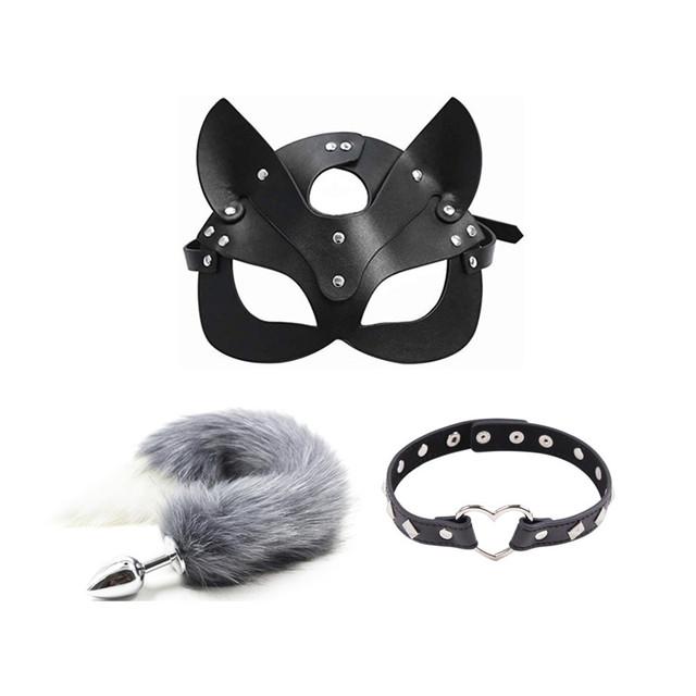 3pcs 40CM Fox Tail Anal Plug Collar Sexy Cat Mask Exotic Sex Products For Adults Games Bondage BDSM Sex Toys For Women