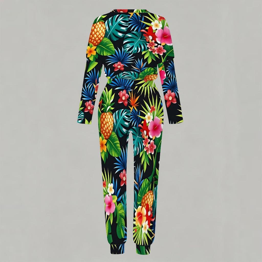 Women Loose Round Neck Long Sleeve Shirt And High Waist Straight Leg Pants Two Piece Daily Leisure Suit