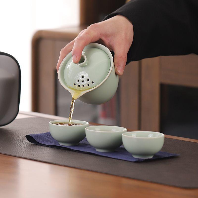 Travel Tea Set, Outdoor Portable Teapot, Camping Tea Drinking Equipment, Ceramic Quick Cup, Office Gongfu Tea Brewing Teapo