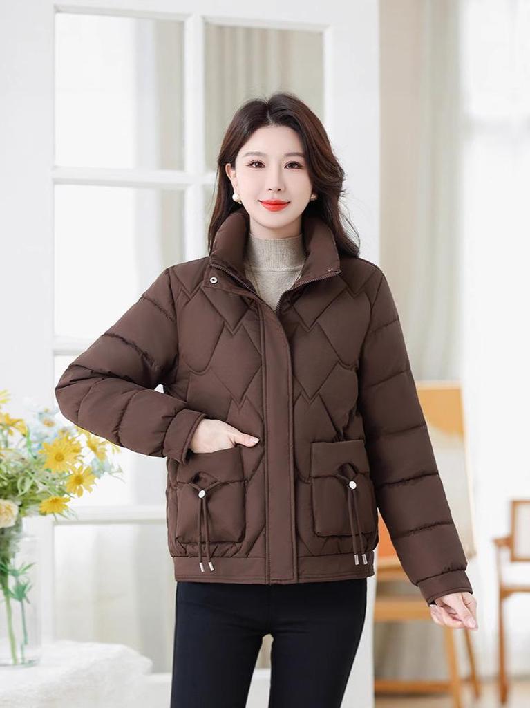 Women's Short Winter Cotton Jacket, 2026 New Korean Style, Stand Collar, Thickened Outerwear, Petite Fit