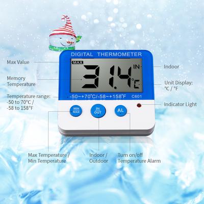 Digital Fridge Thermometer with Alarm and Max Min Temperature LCD Display Refrigerator Freezer Thermometer for Indoor Outdoor