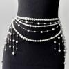 Adjustable Fit Multilayer Pearl Waist Chain 1Pc Retro Y2K Designer Women's Belt for All Body Types Daily Wear