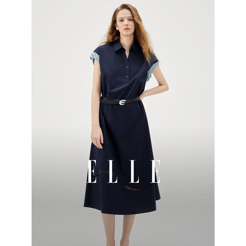 ELLE Women s Patchwork Sleeveless V-Neck A-Line Shirt Dress S