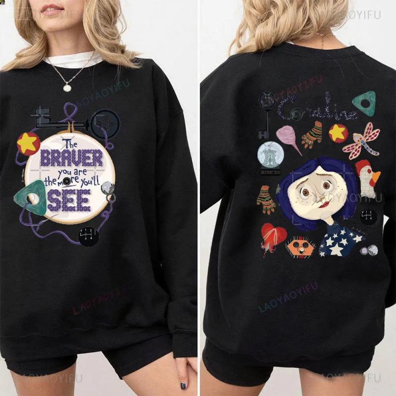 Coraline Themed Cartoon Character Print Hoodie