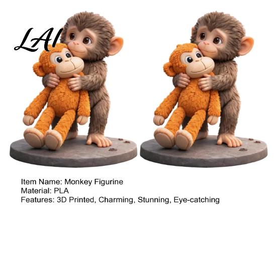 Detailed Carving Figurine 3D Printed Monkey Cute Small Holding Plush Toy Hand-painted