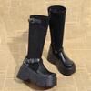 Retro French Black Platform Boots Women's 2025 New Autumn Small Fat Mm Thin and Heightened Knight Boots