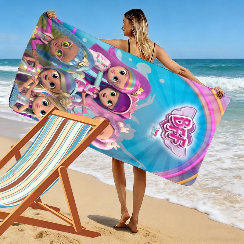 BFF Cartoon Print Beach Towel, Large Soft Quick Dry Towel for Beach Camping Swimming