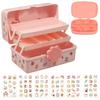 Organizzatore di Accessori per Capelli a 3 Strati Scatola Porta Pettini con Manico Chiusura a Chiave Carina Scatola Portagioielli per Bambine Scatola Portaoggetti per Giocattoli per Bambini
