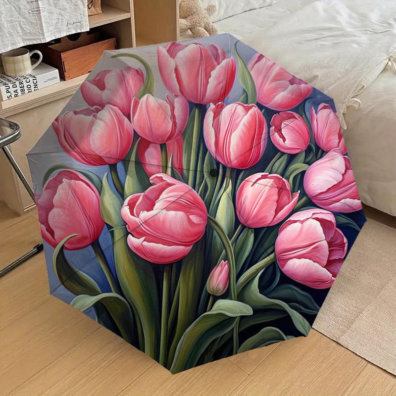 1pc Tulips Flowers Pattern Umbrella  Automatic Opening and Closing Umbrella, High quality Umbrella, Ideal Gift for Her 223
