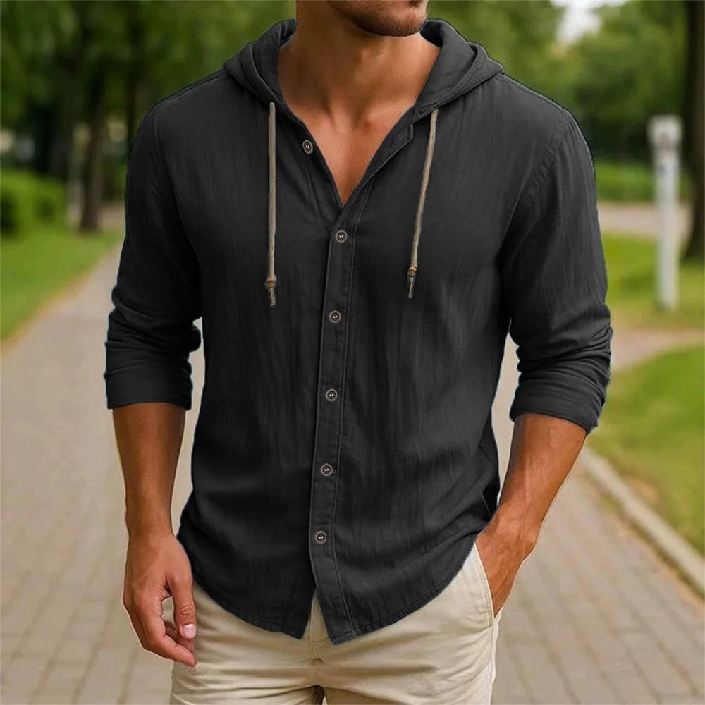 

Men s Stylish Lightweight Hooded Shirt - Breathable, Comfortable Button-Down for Casual Wear and Outdoor Activities S чёрный