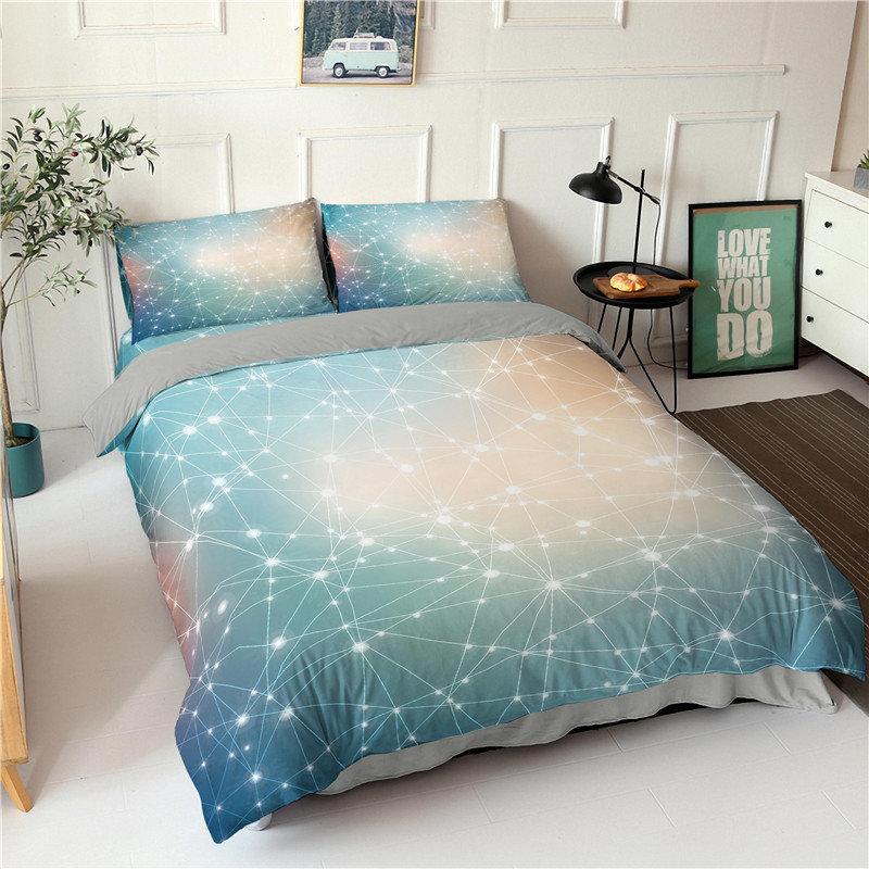 Stars Bedding Set Round Dots Starry Sky Print Duvet Cover Microfiber Galaxy Theme Comforter Cover King For Girl Teen Room Decor