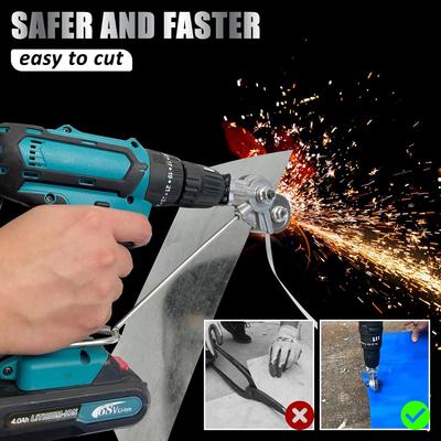 Electric Drill Plate Cutter Attachment Double Headed Iron Metal Sheet Cutter Plate Punch Scissors Free Cutting Tools