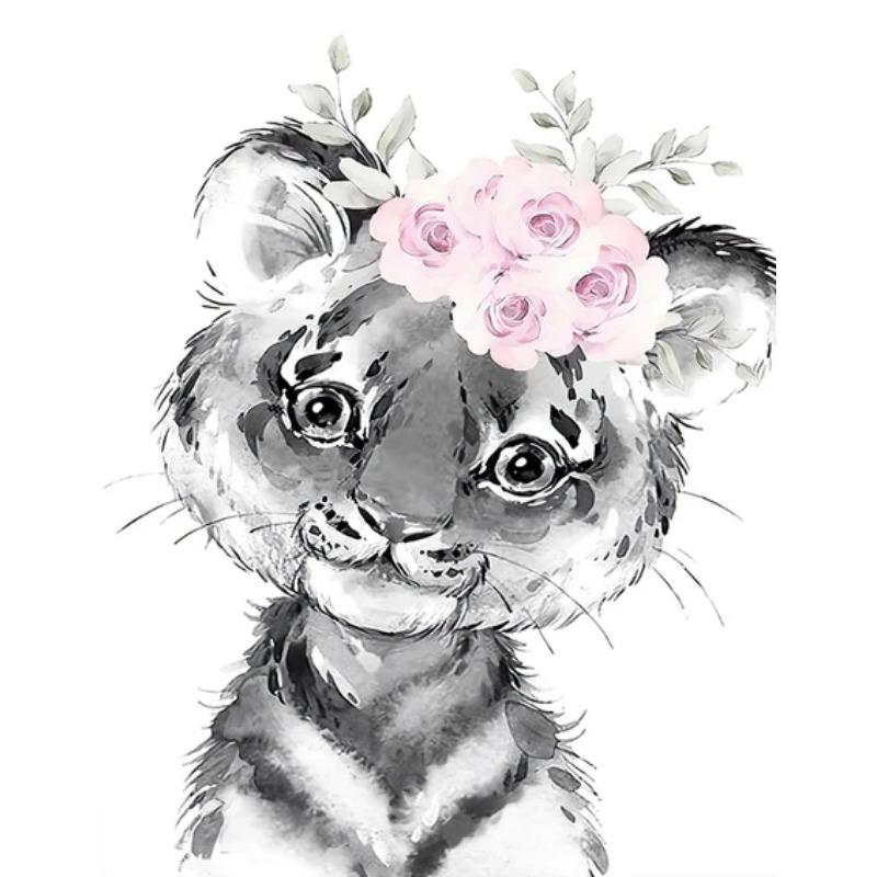 Canvas Painting Cartoon Animals Baby Nursery Pink Flower Lion Tiger Giraffe Poster Print Wall Art for Girls Bedroom Home Decor