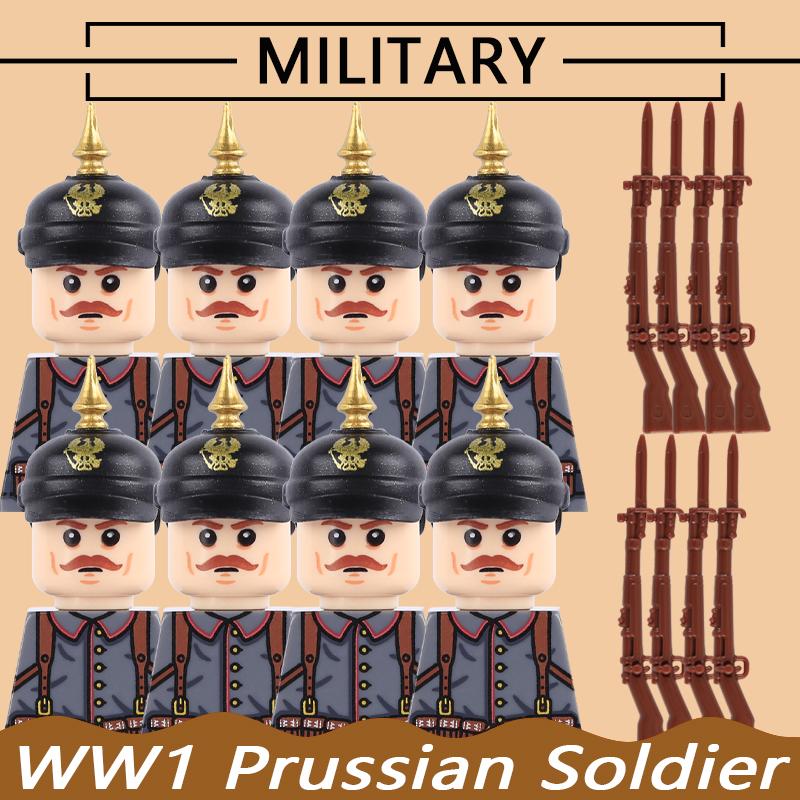 Военный Армия Первая Мировая Война Прусский Британский Солдат Строительные Блоки Гренадер Пулеметчик Кавалерийский Офицер Воин Аксессуар Кубики Игрушка
