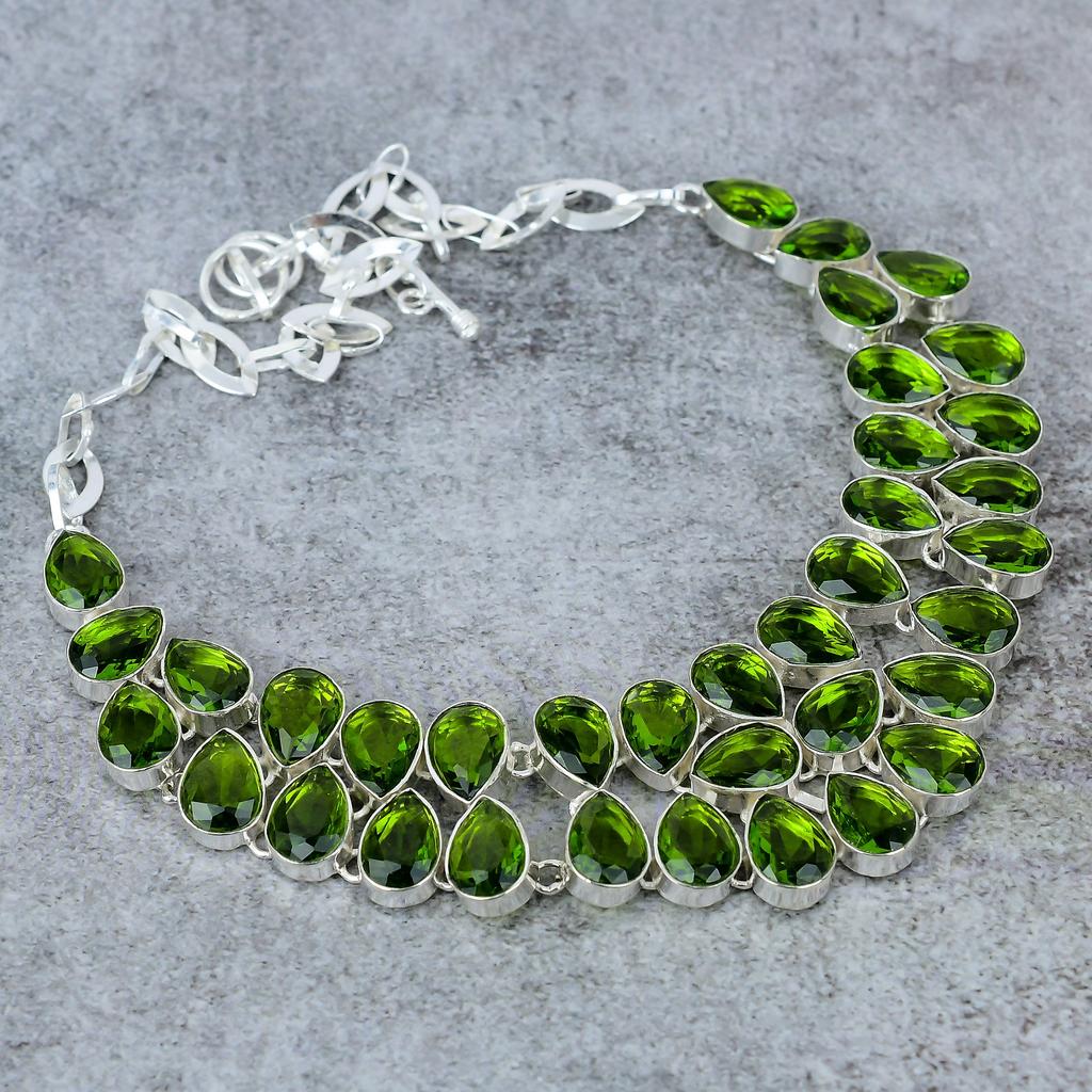 Peridot Gemstone Handmade 925 Sterling Silver Jewelry Necklace 18" M-317