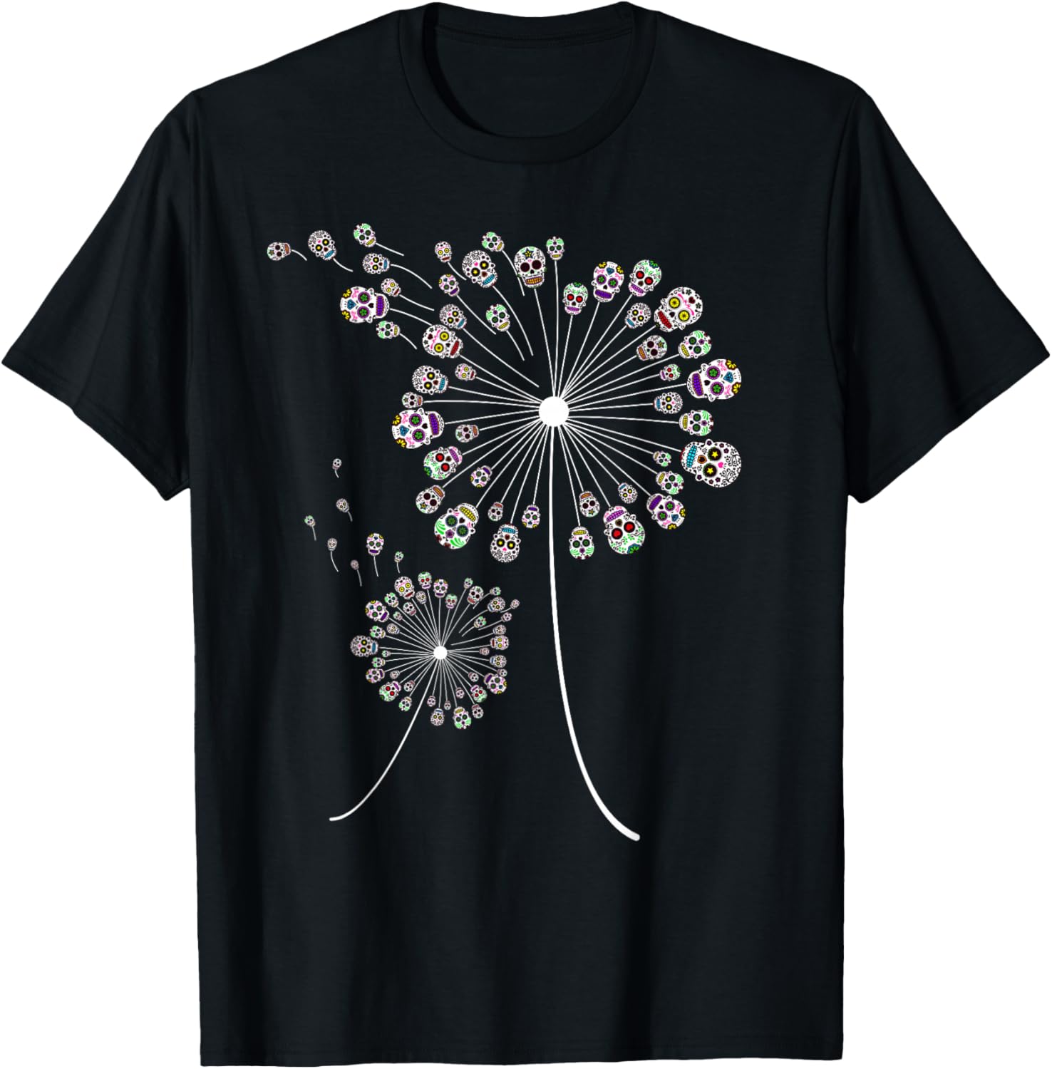 Funny Sugar Skull Gift for Men Women Cool Dandelion Flower T-Shirt XXXL