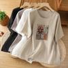 T-shirt Women Cotton Summer Casual Large Size Loose Round Neck Pullover Short-sleeved Tops