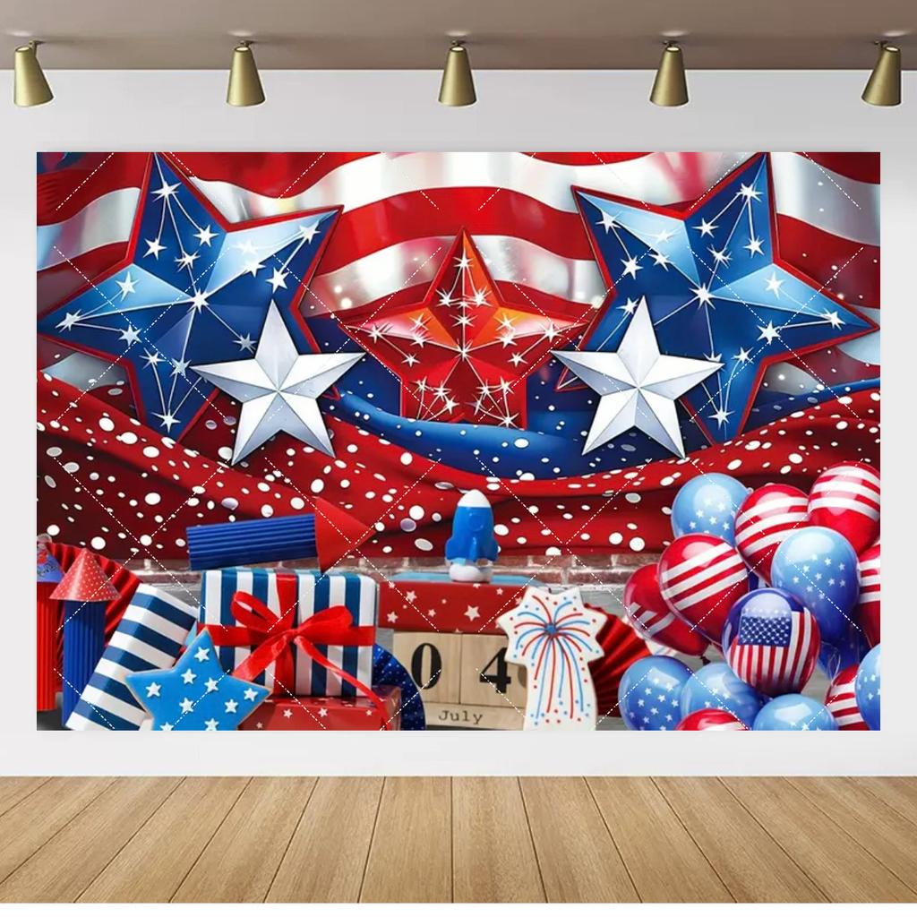 Sfondo Fotografico Patriottico per il 4 Luglio, Stendardo per il Giorno dell'Indipendenza Americana, Decorazione Photo Booth con Stelle e Strisce.
