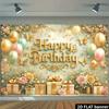 2D Gold Butterfly Floral Happy Birthday Backdrop Banner Photo Booth Background