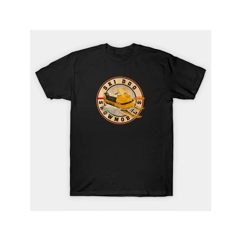 European sizes Men s T-Shirt Retro Snowmobile Logo And Sound Wave Pattern T-Shirt - Casual Short-Sleeve Shirt for All Seasons S чёрный
