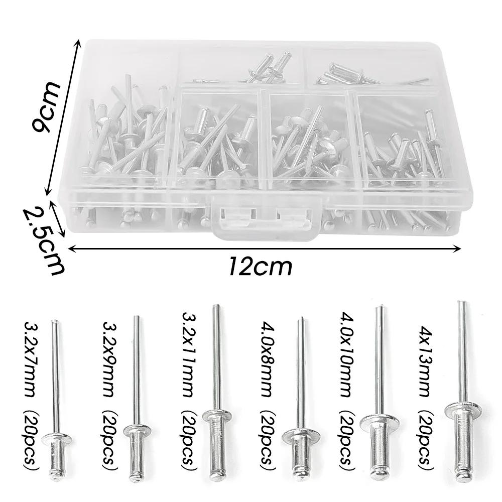 120PCS M3.2 M4 Aluminum Alloy Blind Rivets Fasteners Dome Head Blind Pop Rivets Assorted Set Nail Pull Furniture Assortment Kits