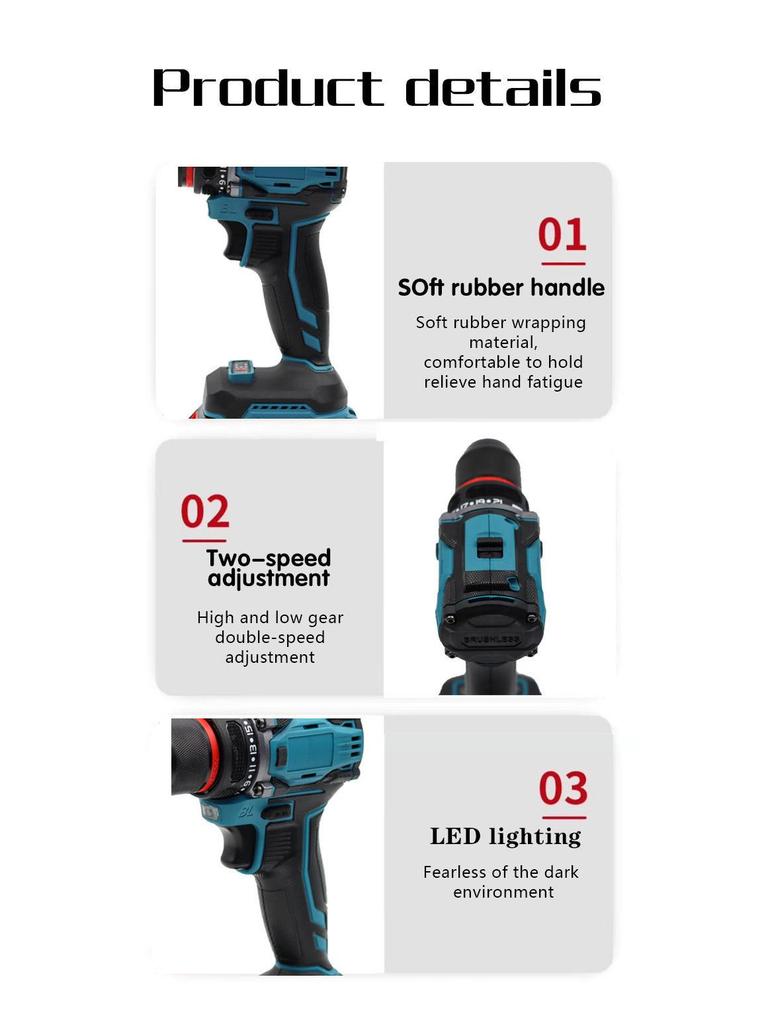 21V Dual-Speed Handheld Electric Drill with 10MM Lithium Battery & Bit Set