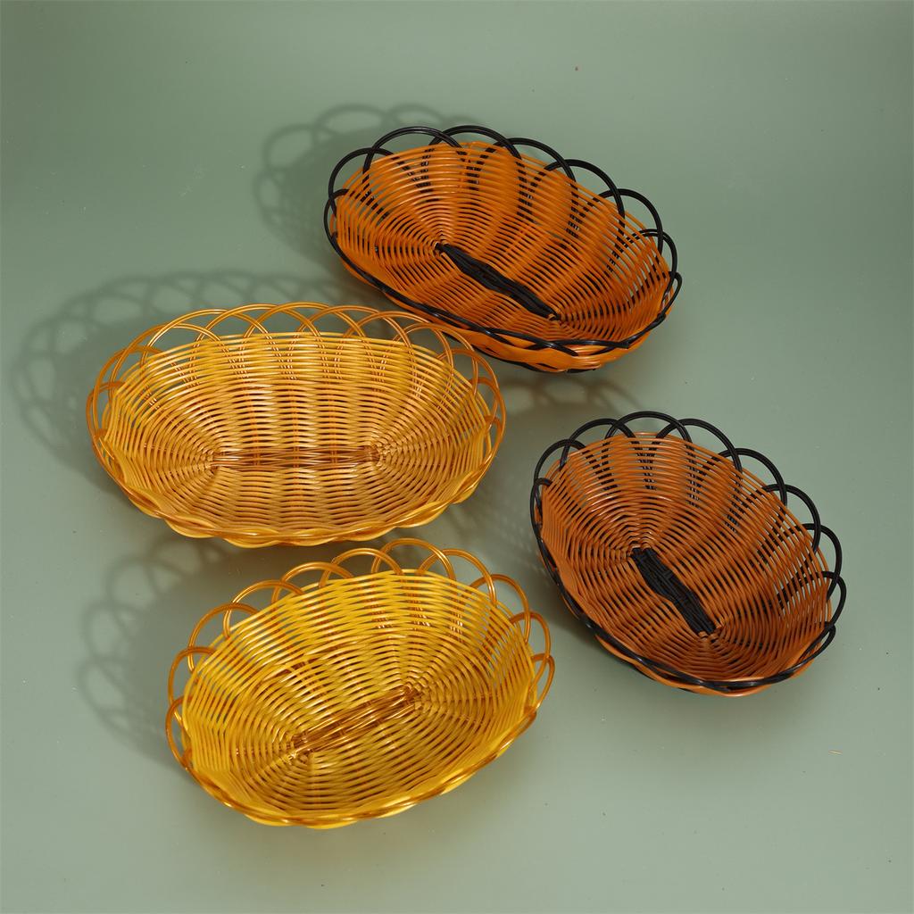Imitation Rattan Fruit Basket Indian Flying Cake Snack Basket Fruit Tray Food Storage Round Woven Bread Basket for Home Kitchen