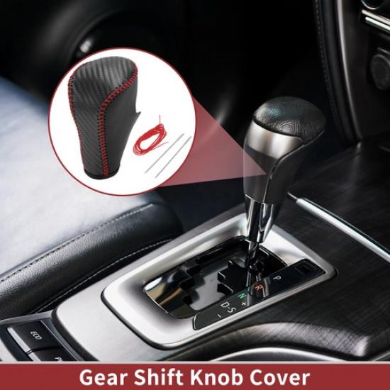 Car Gear Shift Knob Cover for Honda Accord 08-12 Black Carbon Fiber Black Red