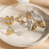 Stainless Steel Geometric Hollow Ring for Neutral Irregular Two Tone Open Ring Fashion Exquisite Colorfast Banquet Jewelry Gifts