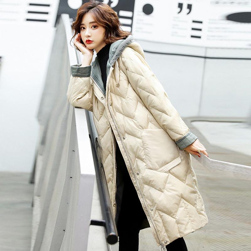 Down Jacket Women's Winter Medium and Long White Duck Down Over the Knee Fashion Thin Coat